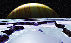 NASA vil bruke ubemannende intelligente ubåter til å lete etter liv på Jupiters måne Europa. Den har en overflate av is. Under is er det muligens vann. Og vann kan bety liv. Foto: CHRISTIAN DARKIN/SCIENCE PHOTO LIBRARY