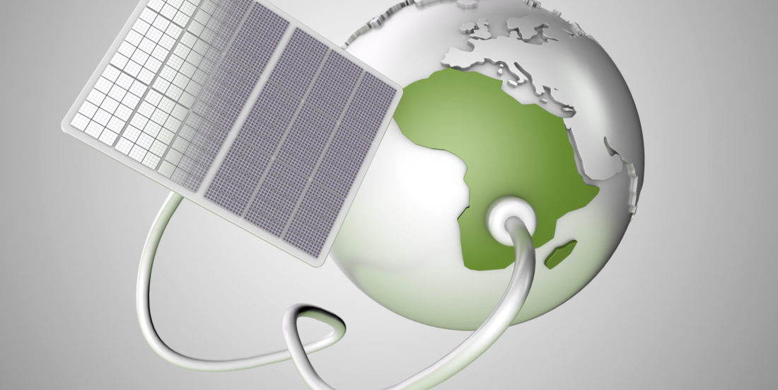 Illustration of solar panel plugged into Africa