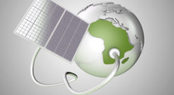 Illustration of solar panel plugged into Africa