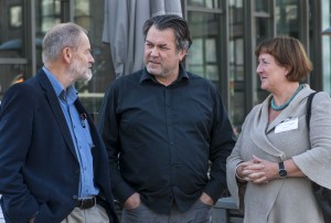 Geoff Bailey, Hein Bjartmann Bjerck og Birgitte Skar under symposiet Marine Ventures. Foto: Åge Hojem, NTNU Vitenskapsmuseet