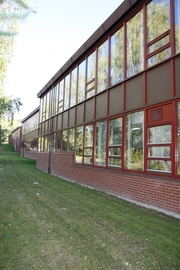 Den vindusrike nordveggen på Steindal skole er lite energieffektiv. Ved å bytte vinduer, samt etterisolere, vil energiforbruket gå kraftig ned, viser Sartoris forsøk. (Foto: Kenneth Stoltz)
