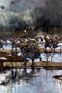 Franske soldater krysser elven Yser i 1917. Foto: Photos.com