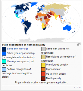 Verdens land om homofili. Ill.: Wikimedia Commons.