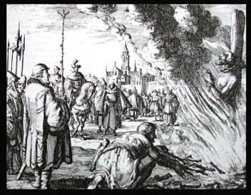 Tysk illustrasjon av henrettelse med bål