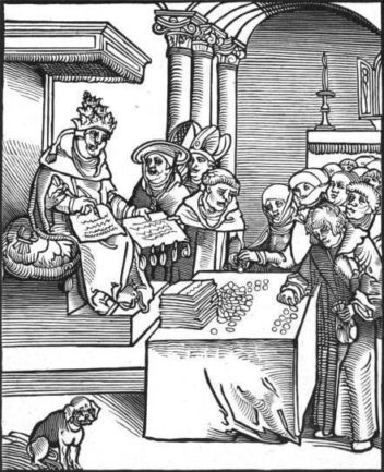 Paven som antikrist skriver ut avlat. Propagandategning av Lucas Cranach den eldre, på oppdrag fra Martin Luther.