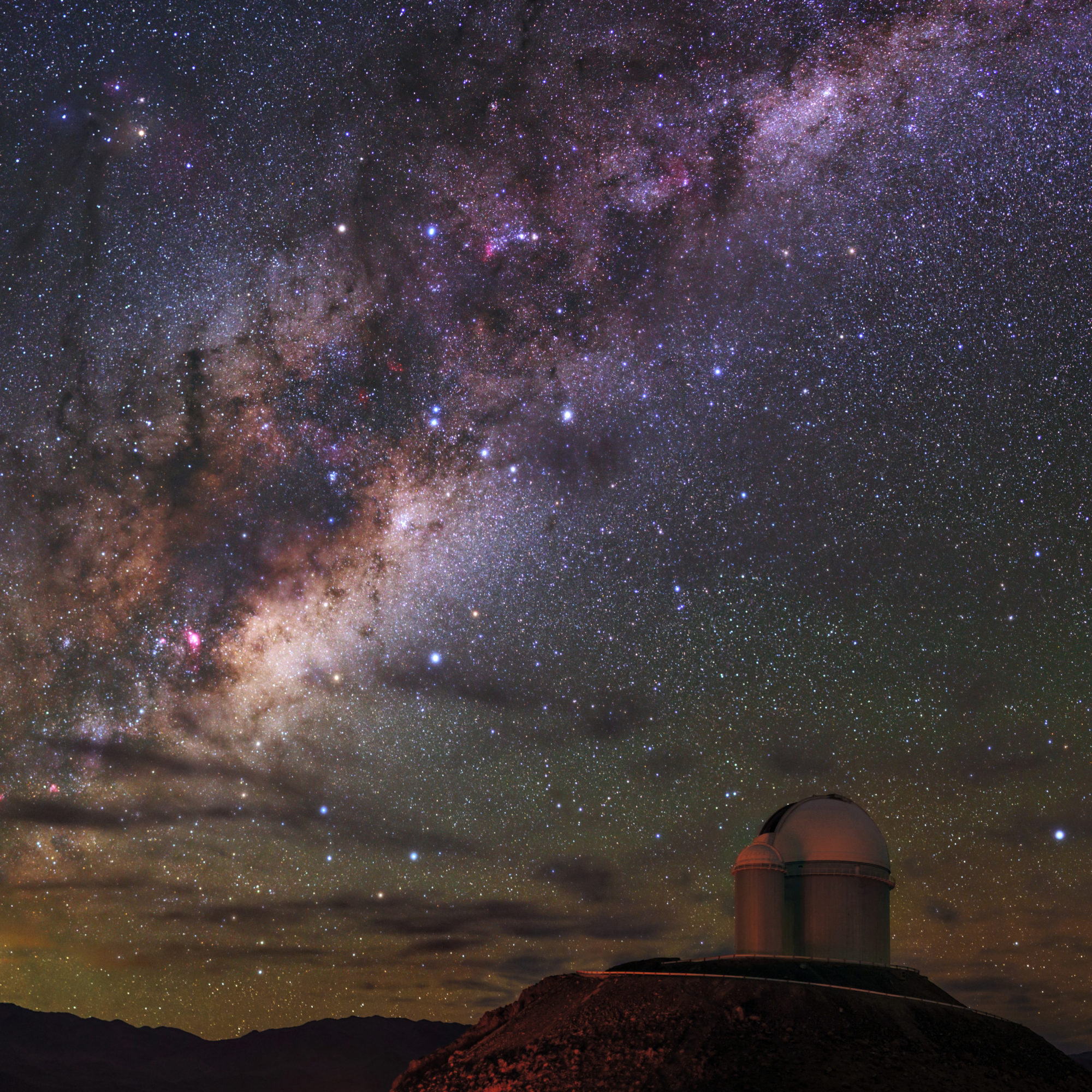 Our magnificent Milky Way galaxy is radiant over La Silla Observatory. The ESO 3.6-metre telescope is shown to the right, now home to the world's foremost extrasolar planet hunter: High Accuracy Radial velocity Planet Searcher (HARPS), a spectrograph with unrivalled precision.