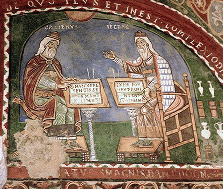 Galenos og Hippokrates avbildet i krypten i Domkirken i Anagni