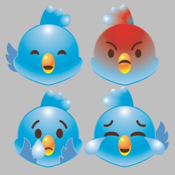 Humør. Illustrasjonen viser Twitter-fugler i ulikt humør.