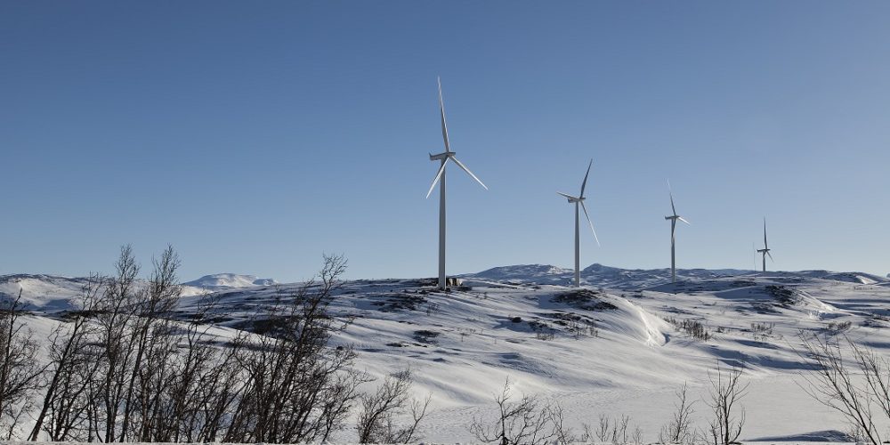 Vindkraft. Bildet viser vindturbiner på Bjørnfjell.