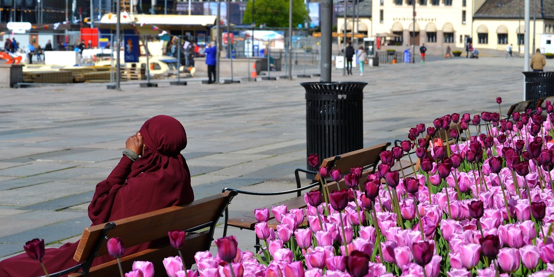 Innvandring. Bildet viser kvinne med hijab i Oslo.