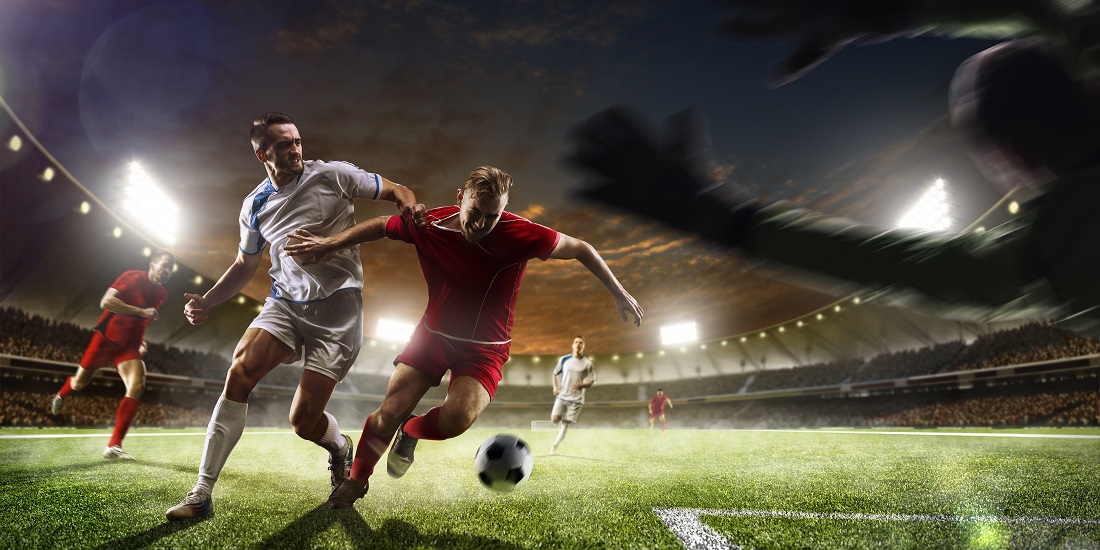 Fotball. Illustrasjonen forestiller en fotballkamp.