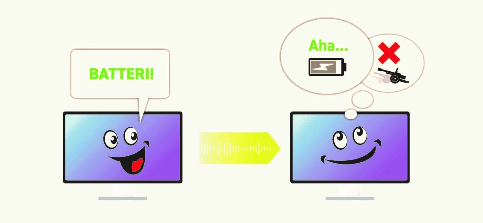 To dataskjermer framstilt som ansikter snakker til hverandere via snakkebobler.