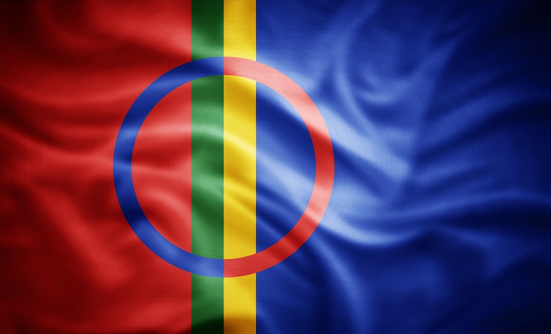 Sørsamisk. Illustrasjonen viser det samiske flagget.