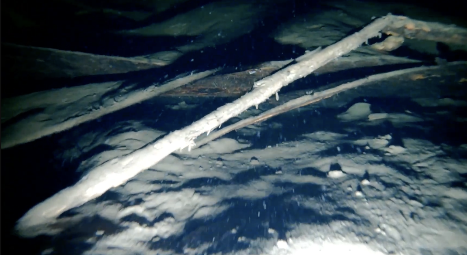 Viser et stilbilde fra videoen av skipsvraket i Mjøsa