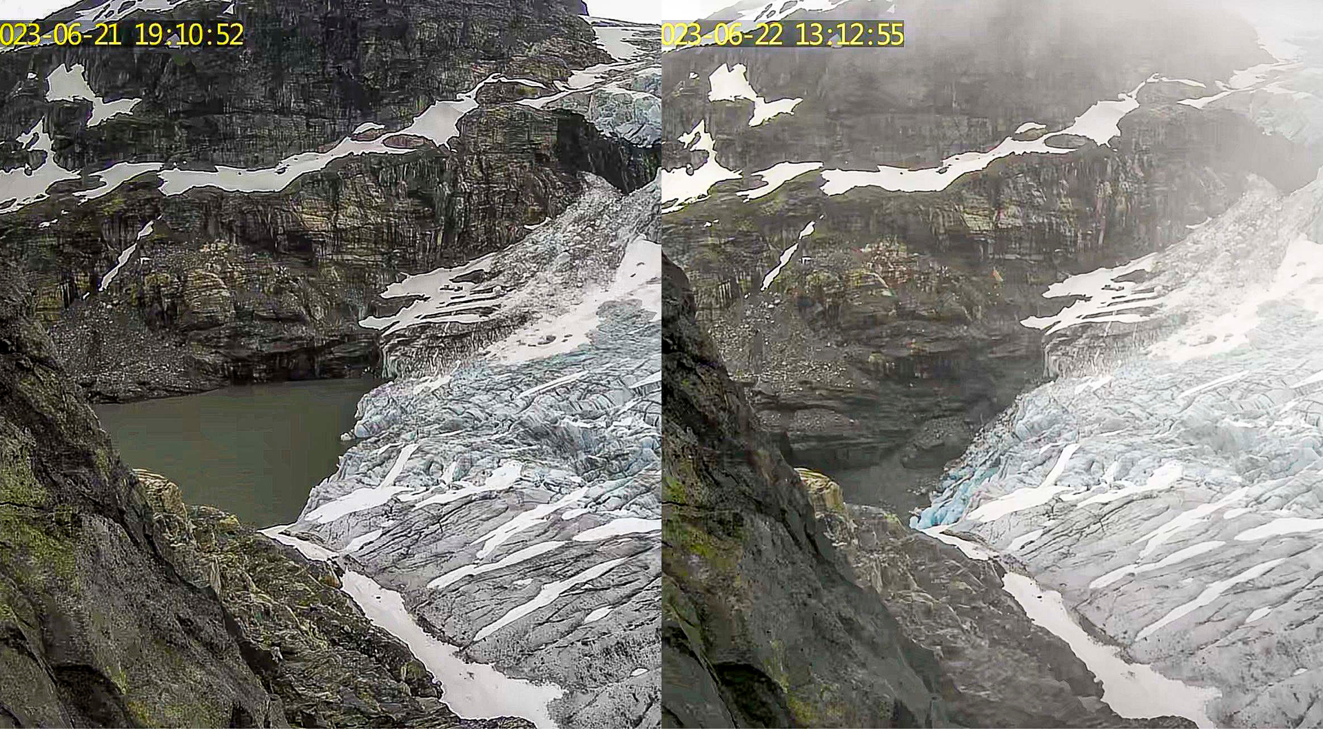 Webkamera bilde av innsjø ved isbre