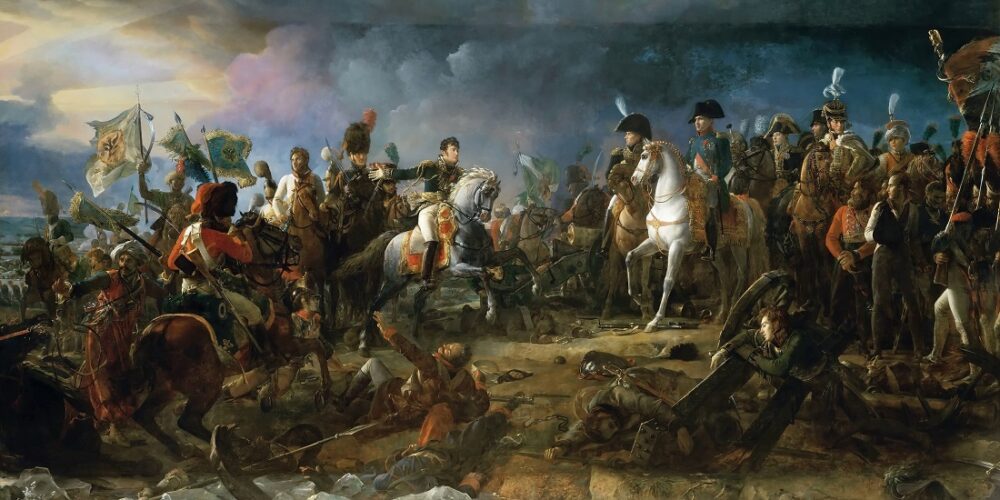 Maleriet er en scene fra slaget ved Austerlitz.