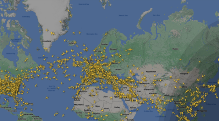 Luftfart. Kartet viser et travelt luftrom.