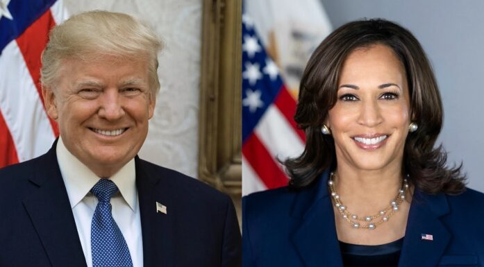 Woke. Montasjen viser Donald Trump til venstre og Kamala Harris til høyre.