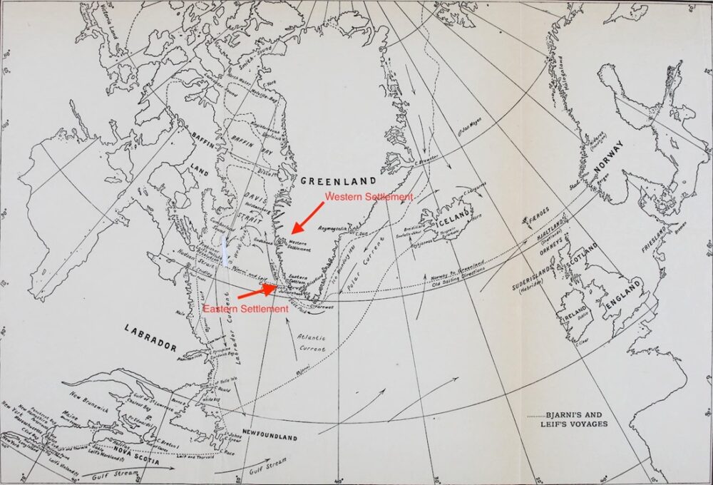 Hvalross. Kart over Grønland med piler som viser bosetninger.