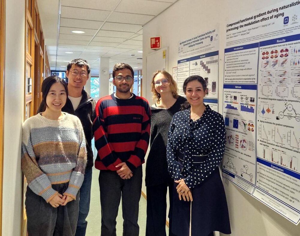Hjernen: Teamet bak studien består av blant annet (f.v.) Xiaqing Lan, Shuer Ye, Arjun Dave, Leona Bätz og Maryam Ziaei. Foto: Camilla Jensen