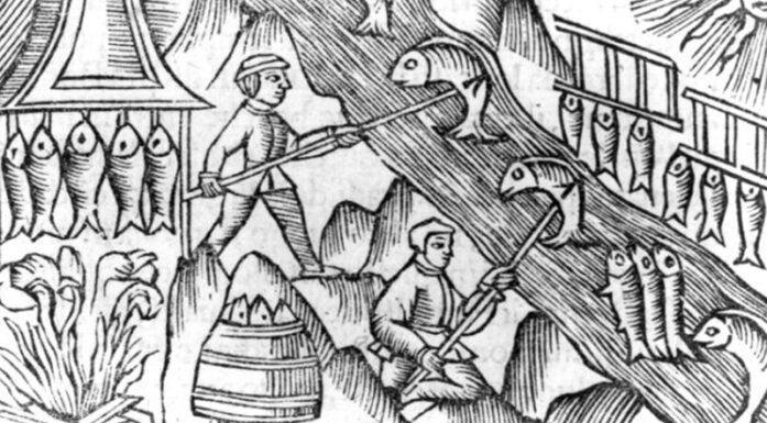 Røykaroma. Lakseillustrasjonen er fra Olaus Magnus.