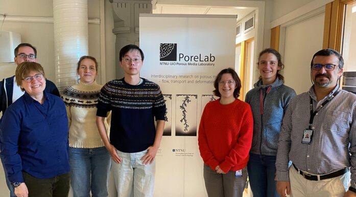 Kvikkleire. Bildet viser prosjektgruppen ved PoreLab som jobber med kvikkleire.