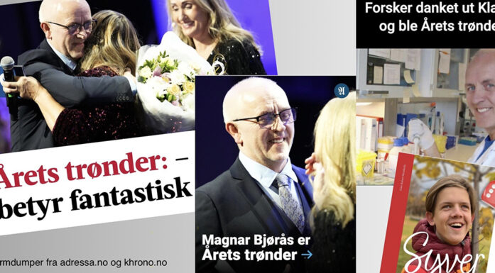 Skjermdumper fra oppslag i Adresseavisen og Khrono om Årets trønder.