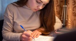 Motivasjon. Bildet viser ei jente som gjør lekser.