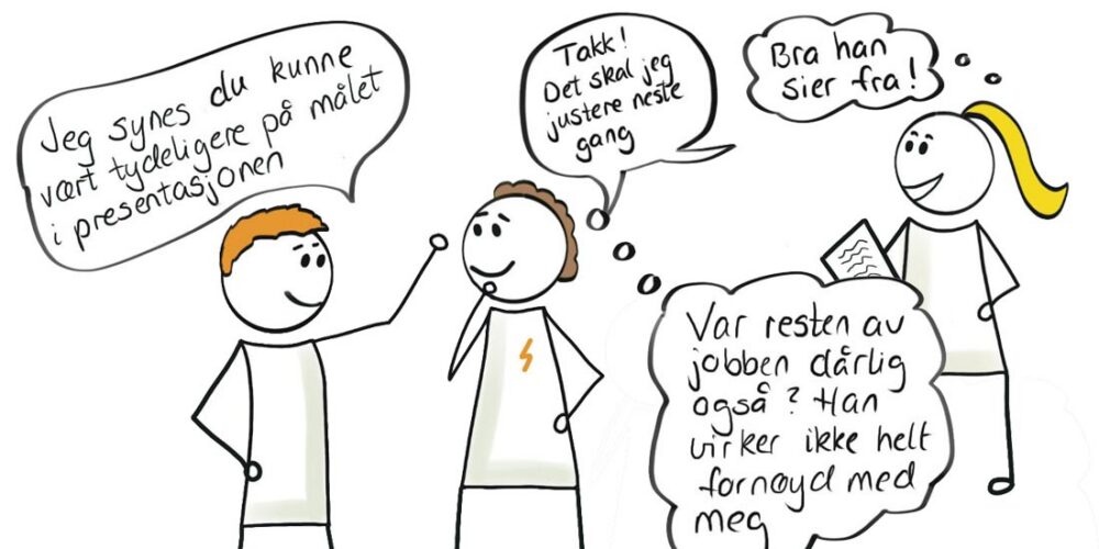 Tegningen av Ela Sjølie viser tilbakemelding.