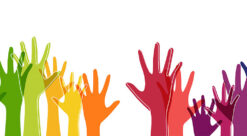 Illustrasjon som viser hender i mange ulike farger.