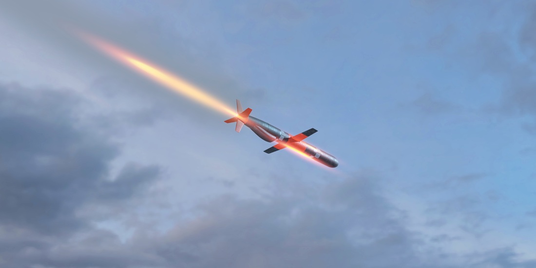 Illustrasjonen forestiller et missil på vei gjennom lufta.
