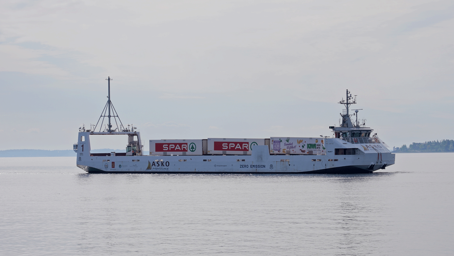 Cargo ship at sea.