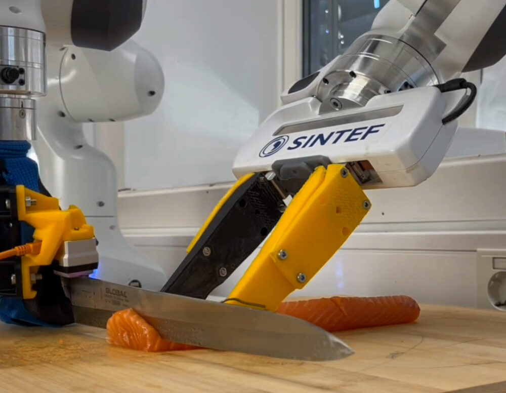 Robotarm som skjærer sashimi