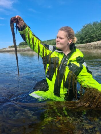Malin Bø Nevstad ute i vannet med tang.